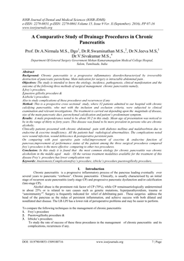 A Comparative Study of Drainage Procedures in Chronic Pancreatitis