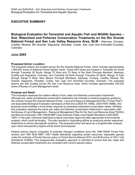 EXECUTIVE SUMMARY Biological Evaluation for Terrestrial And