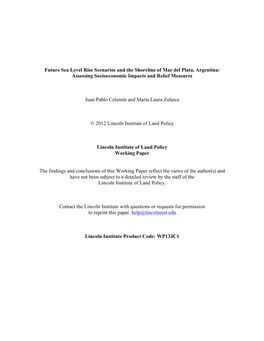 Future Sea Level Rise Scenarios and the Shoreline of Mar Del Plata, Argentina: Assessing Socioeconomic Impacts and Relief Measures