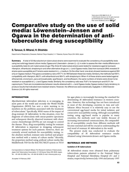 Comparative Study on the Use of Solid Media: Lowenstein–Jensen and Ogawa in the Determination of Anti-Tuberculosis Drug Suscep