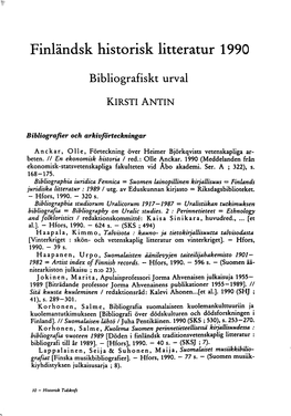 Finländsk Historisk Litteratur 1990 Bibliografiskt Urval