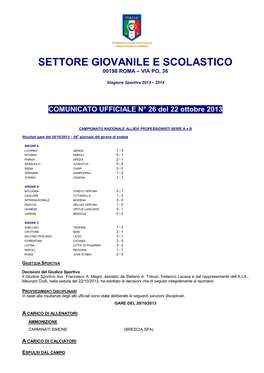 Settore Giovanile E Scolastico 00198 Roma – Via Po, 36