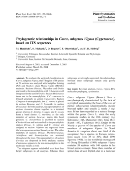 Phylogenetic Relationships in Carex, Subgenus Vignea (Cyperaceae), Based on ITS Sequences