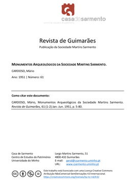 Revista De Guimarães Publicação Da Sociedade Martins Sarmento