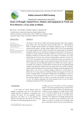 Status of Draught Animal Power, Shelters and Equipment in North and West Districts- a Case Study in Sikkim