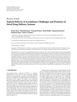 Topical Delivery of Aceclofenac: Challenges and Promises of Novel Drug Delivery Systems