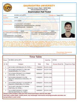 SAURASHTRA UNIVERSITY Time Table