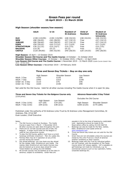 Green Fees Per Round 15 April 2019 – 31 March 2020