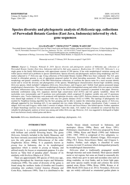 Species Diversity and Phylogenetic Analysis of Heliconia Spp