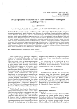 Biogeographic Delimitation of the Subantarctic Subregion and Its Provinces