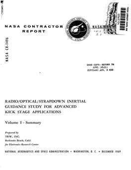 Radio/Optical/Strapdown Inertial Guidance Study for Advanced Kickstage Applications, Final Report, TRW Document No