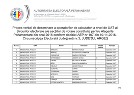 Proces Verbal De Desemnare a Operatorilor De Calculator La Nivel De