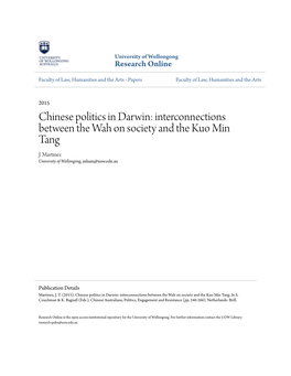 Chinese Politics in Darwin: Interconnections Between the Wah on Society and the Kuo Min Tang J