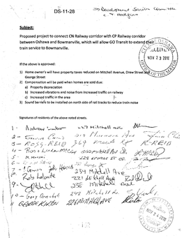 Proposed Project to Connect CN Railway Corridor with CP Railway Corridor Between Oshawa and Bowmanville, Which Will Allow GO