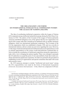 The Organization and Forms of International Intellectual Cooperation Within the League of Nations (1922­-1939)