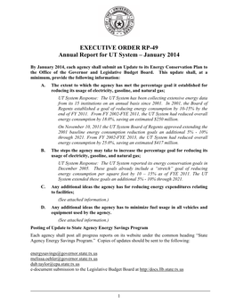 UT System Annual Executive Order RP-49 January 2014