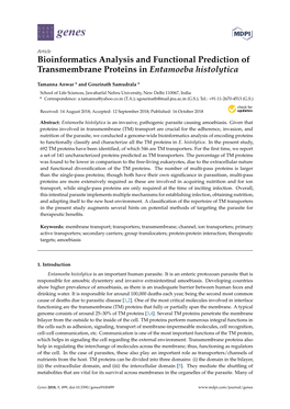 Bioinformatics Analysis and Functional Prediction of Transmembrane Proteins in Entamoeba Histolytica