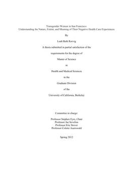 Transgender Women in San Francisco: Understanding the Nature, Extent, and Meaning of Their Negative Health Care Experiences