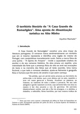 O Território Literário De "A Casa Grande De Romarigães". Uma Aposta De Dinamização Turística No Alto Minho