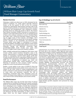 William Blair Large Cap Growth Fund Fund Manager Commentary