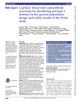 Capillary Blood Islet Autoantibody Screening for Identifying Pre-Type 1 Diabetes in the General Population: Design and Initial Results of the Fr1da Study