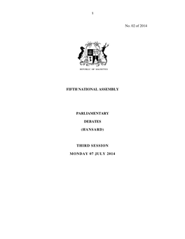 (Hansard) Third Session Monday 07 July 2014