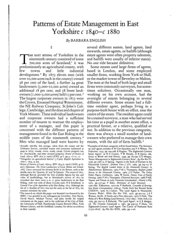 Patterns of Estate Management in East Yorkshire C 184O-C 1880