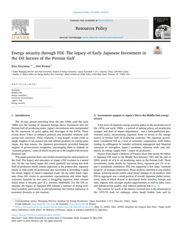 Energy Security Through FDI: the Legacy of Early Japanese Investment in the Oil Sectors of the Persian Gulf