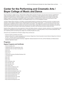 Center for the Performing and Cinematic Arts / Boyer College of Music and Dance 1