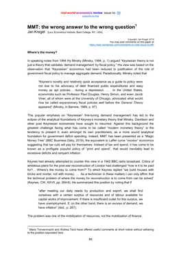 MMT: the Wrong Answer to the Wrong Question1 Jan Kregel [Levy Economics Institute, Bard College, NY, USA]