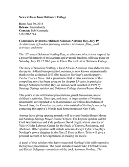 News Release from Skidmore College Date