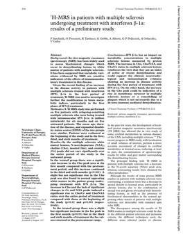 1H-MRS in Patients with Multiple Sclerosis Undergoing Treatment with Interferon Â-1A: Results of a Preliminary Study