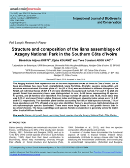 Structure and Composition of the Liana Assemblage of Azagny National Park in the Southern Côte D’Ivoire