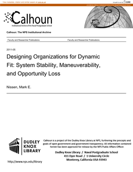 Designing Organizations for Dynamic Fit: System Stability, Maneuverability, and Opportunity Loss