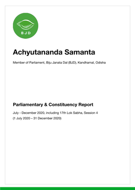 Achyuta Samanta Parliamentary Performance Report July-December 2020