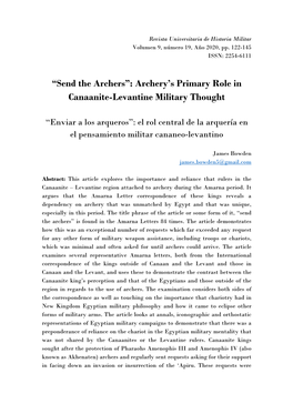 “Send the Archers”: Archery's Primary Role in Canaanite-Levantine Military Thought