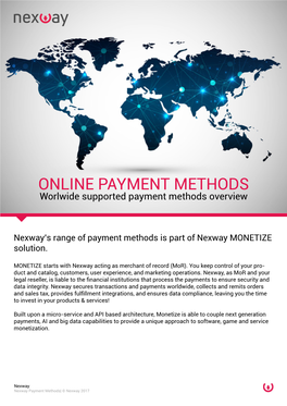 ONLINE PAYMENT METHODS Worlwide Supported Payment Methods Overview