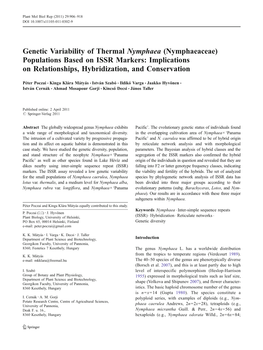 Genetic Variability of Thermal Nymphaea (Nymphaeaceae) Populations Based on ISSR Markers: Implications on Relationships, Hybridization, and Conservation