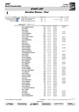 START LIST Marathon Women - Final