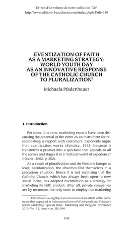 Eventization of Faith As a Marketing Strategy: World Youth Day As an Innovative Response of the Catholic Church to Pluralization1