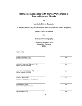 Barnacles Associated with Marine Vertebrates in Puerto Rico and Florida