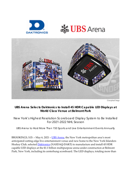 UBS Arena Selects Daktronics to Install 45 HDR Capable LED Displays at World Class Venue at Belmont Park