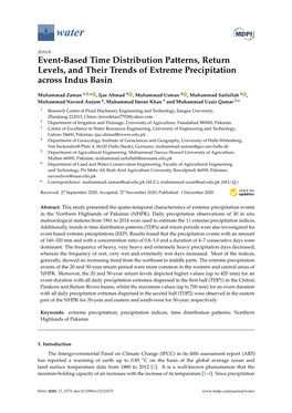 Event-Based Time Distribution Patterns, Return Levels, and Their Trends of Extreme Precipitation Across Indus Basin