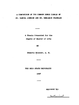 A Thesis Presented Tor the Damaris Blosser, A. B • 1947 Approved