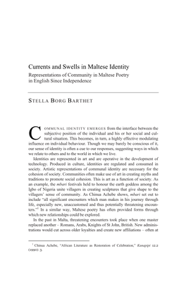 Currents and Swells in Maltese Identity Representations of Community in Maltese Poetry in English Since Independence