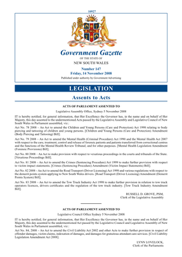 Government Gazette of the STATE of NEW SOUTH WALES Number 147 Friday, 14 November 2008 Published Under Authority by Government Advertising