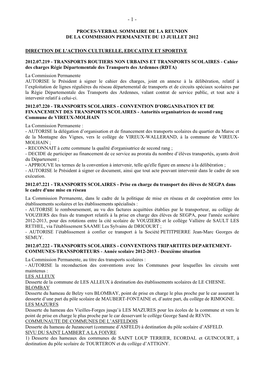 Proces-Verbal Sommaire De La Reunion De La Commission Permanente Du 13 Juillet 2012