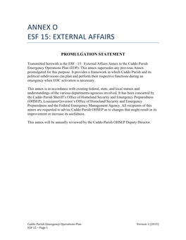 Esf 15: External Affairs