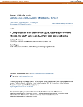 A Comparison of the Clarendonian Equid Assemblages from the Mission Pit, South Dakota and Ashfall Fossil Beds, Nebraska