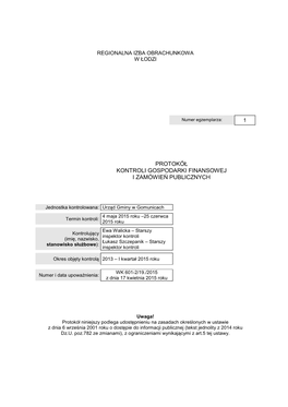 Protokół Kontroli Gospodarki Finansowej I Zamówie Ń Publicznych